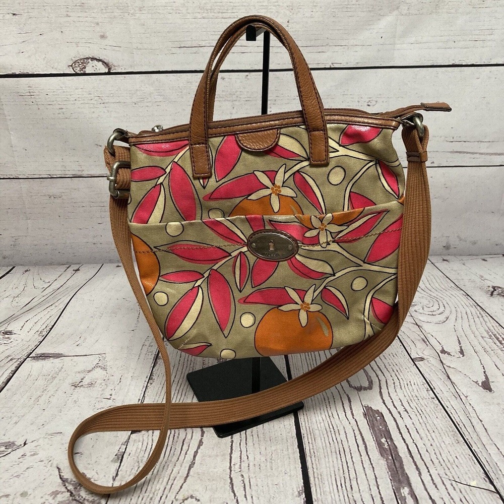 Fossil Calypso Key-Per Coated‎ Canvas Crossbody Orange Fruit Print Multicolor